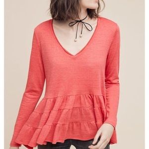 Anthropologie Deletta Thea Long Sleeve Ruffle Top